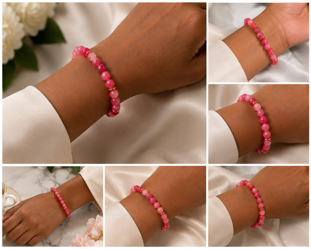 Rose, Pink and Fushia Stretch Bracelet