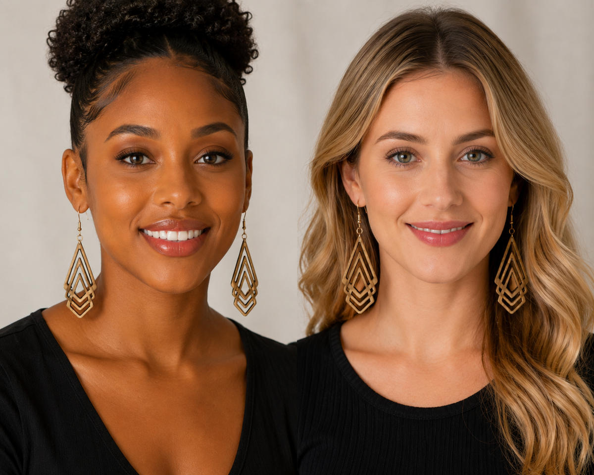 Lightweight Wooden Drop Geometric Earrings