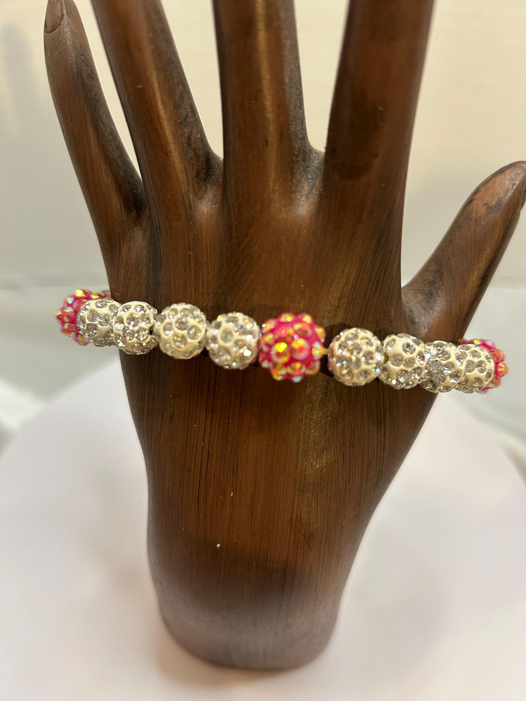 Elegant Silver & Red Rhinestone Beaded Stretch Bracelet
