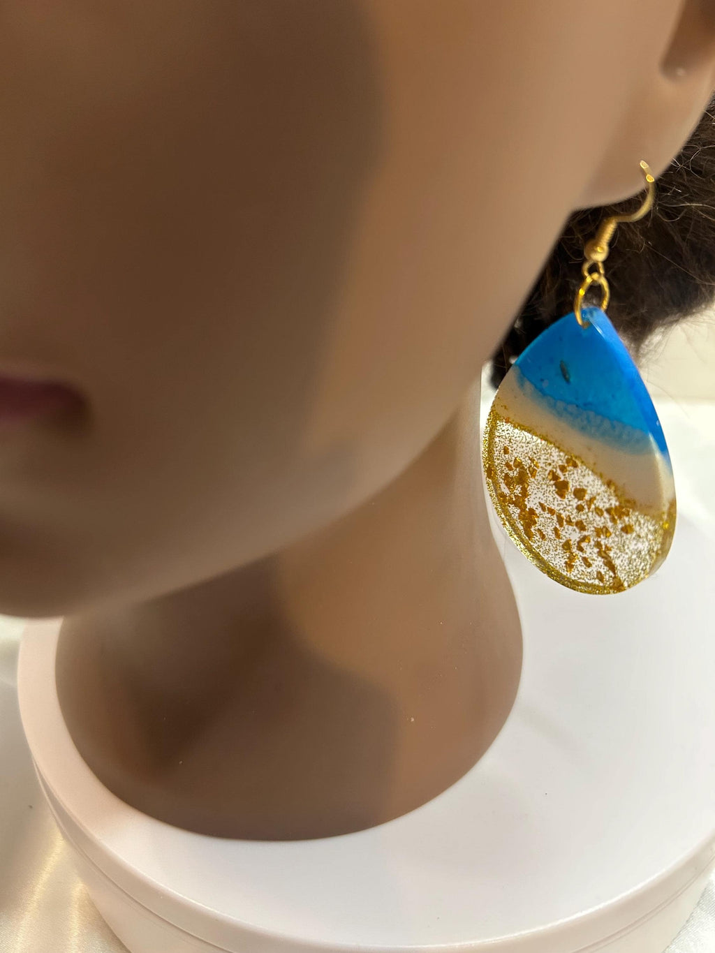 Large Ocean Scene II Oval Earrings with Gold-Toned Hooks