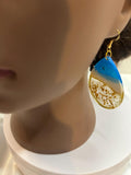 Large Ocean Scene II Oval Earrings with Gold-Toned Hooks