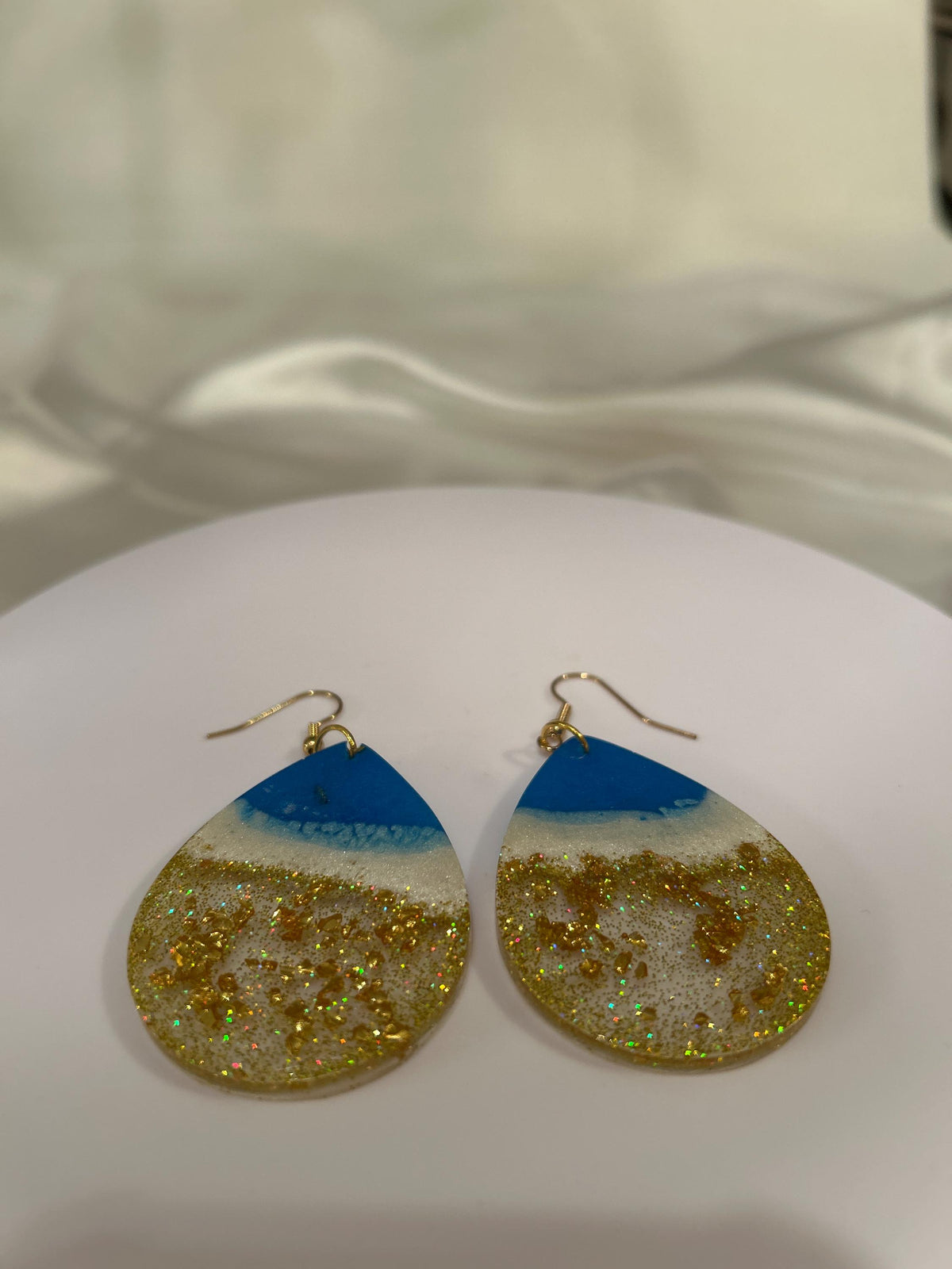 Large Ocean Scene II Oval Earrings with Gold-Toned Hooks