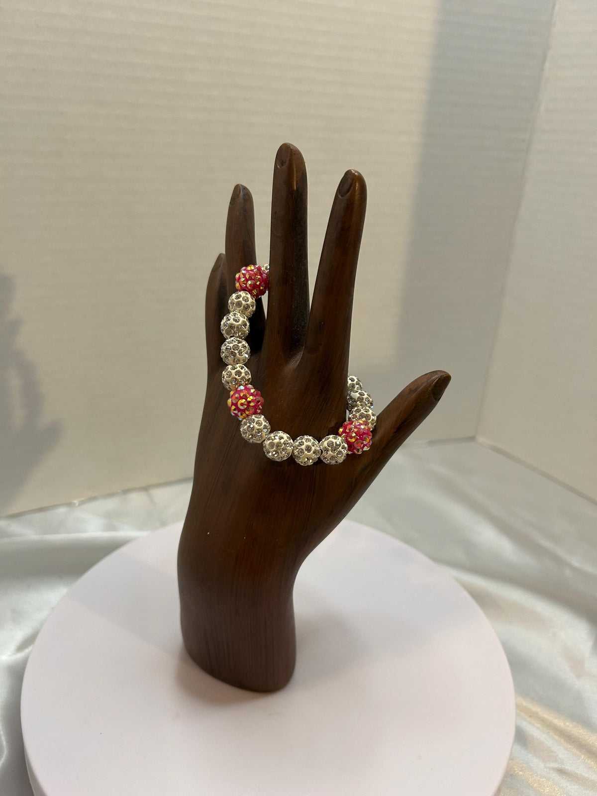 Elegant Silver & Red Rhinestone Beaded Stretch Bracelet