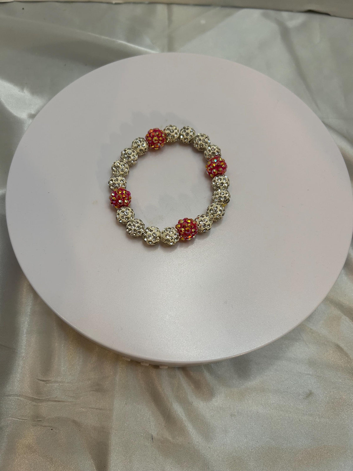 Elegant Silver & Red Rhinestone Beaded Stretch Bracelet