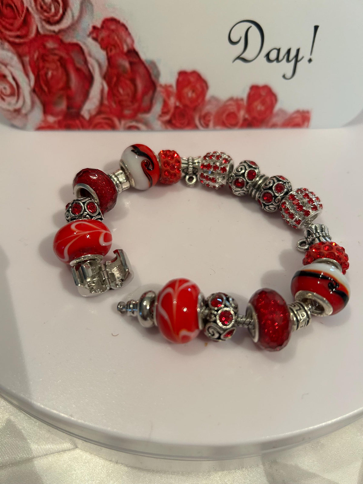 Red and Silver Beaded Bracelet