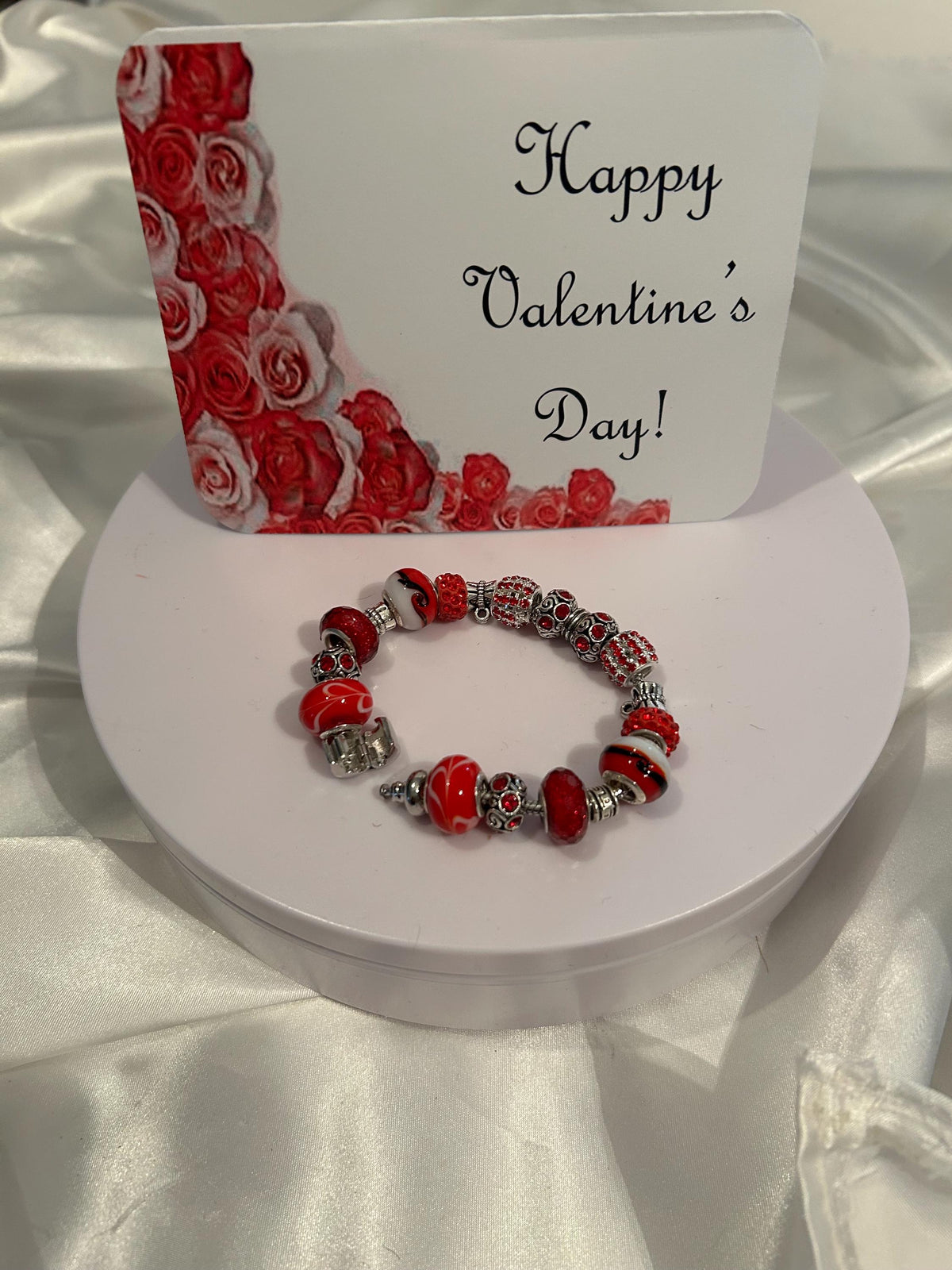 Red and Silver Beaded Bracelet