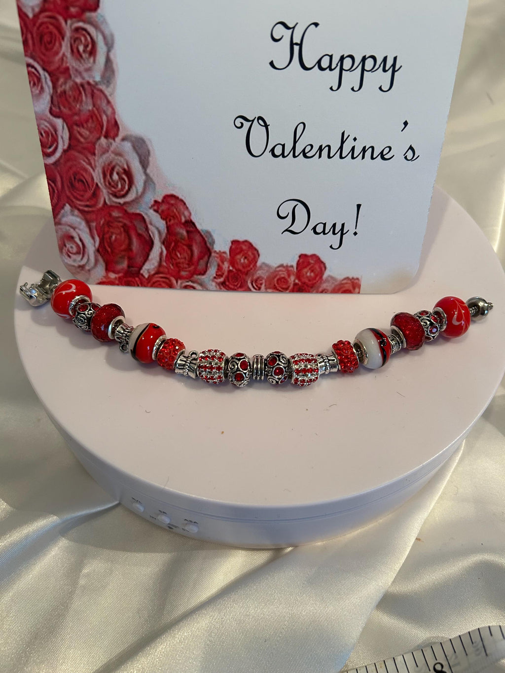 Red and Silver Beaded Bracelet