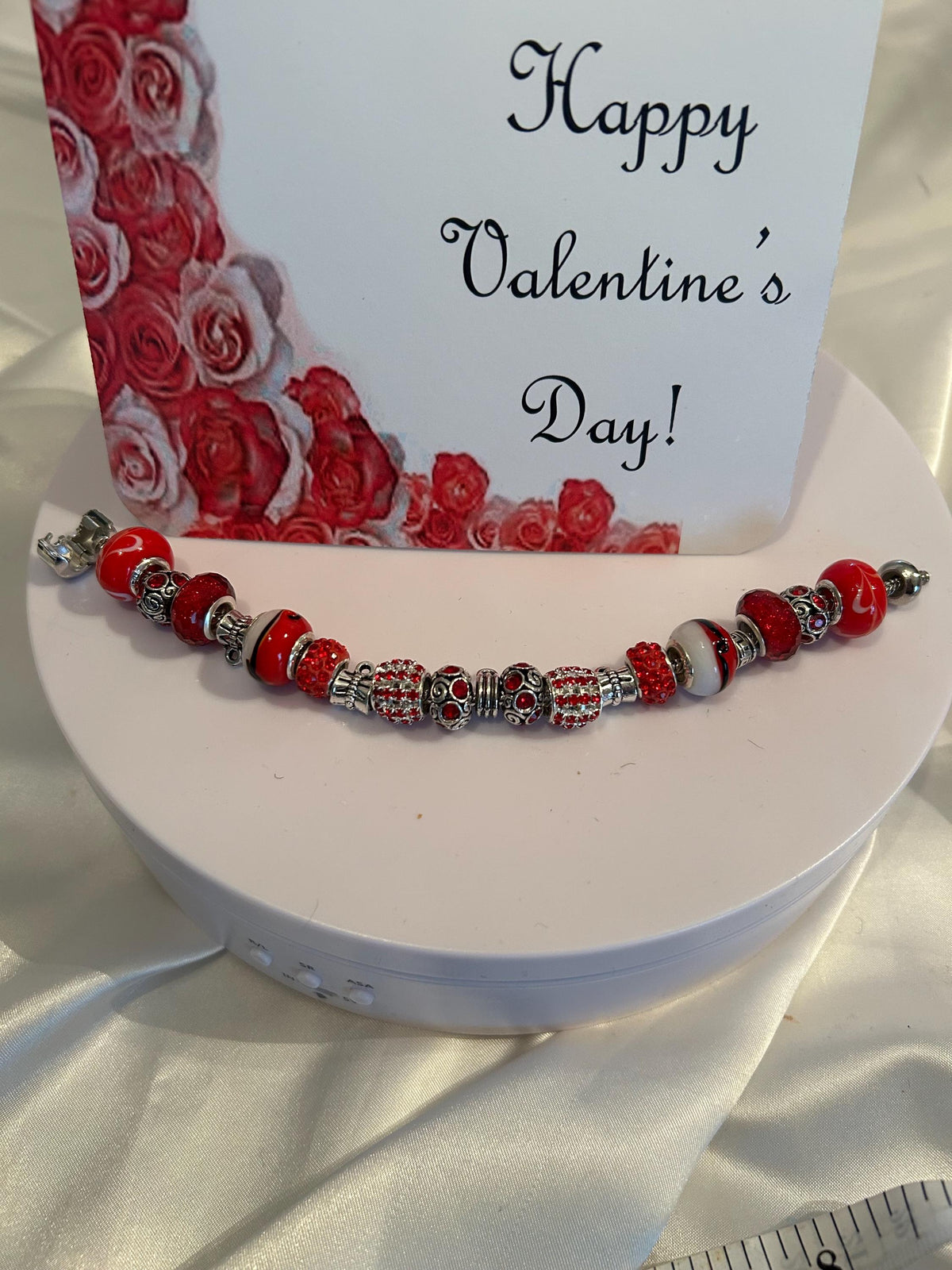 Red and Silver Beaded Bracelet