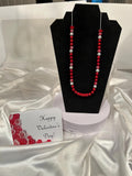 Red and silver sparkling, beaded snake chain 26” necklace.