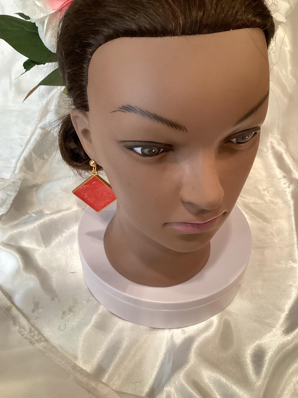 Square Rose Colored Square Gold-toned Posts Earrings