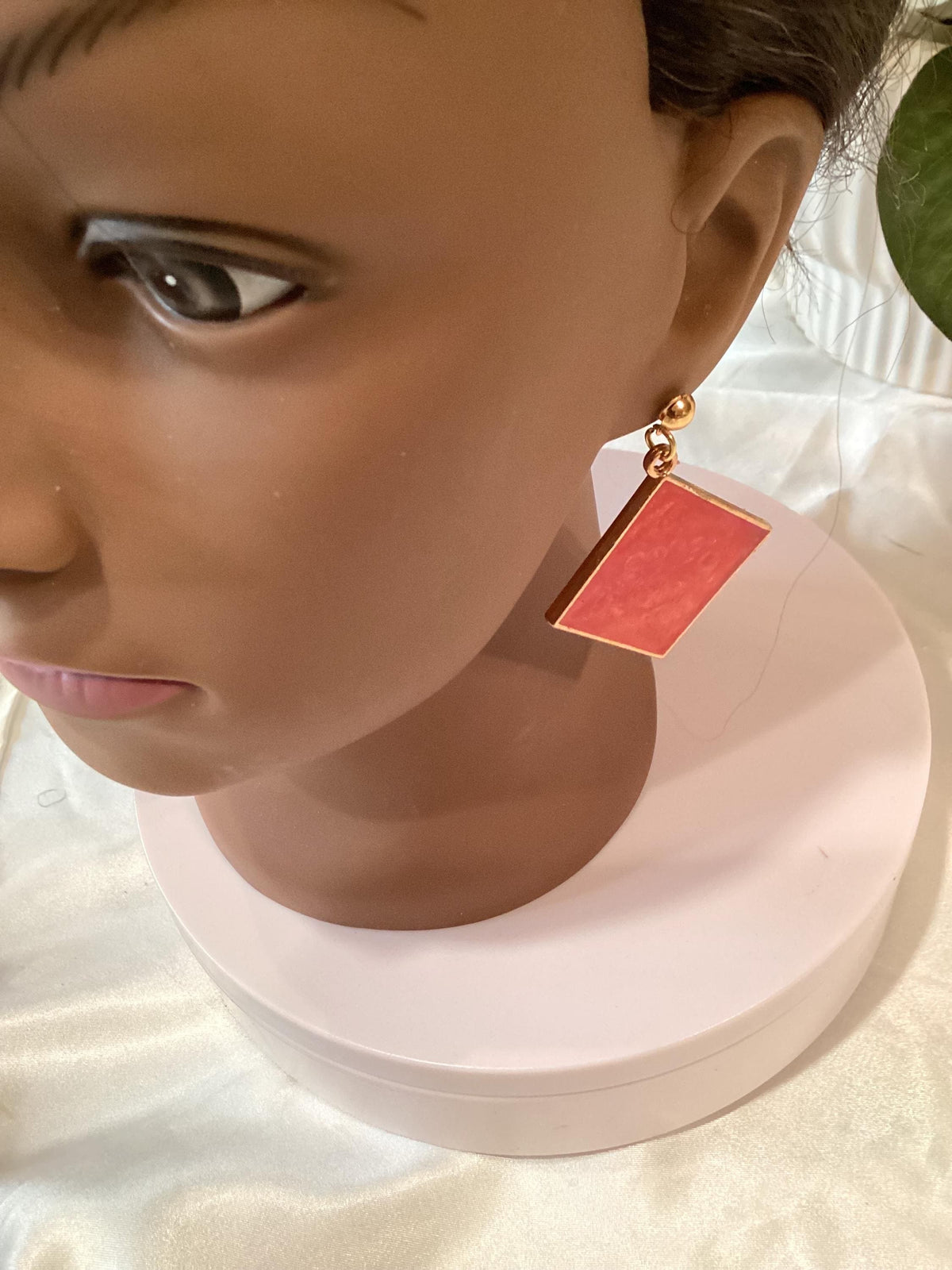 Square Rose Colored Square Gold-toned Posts Earrings