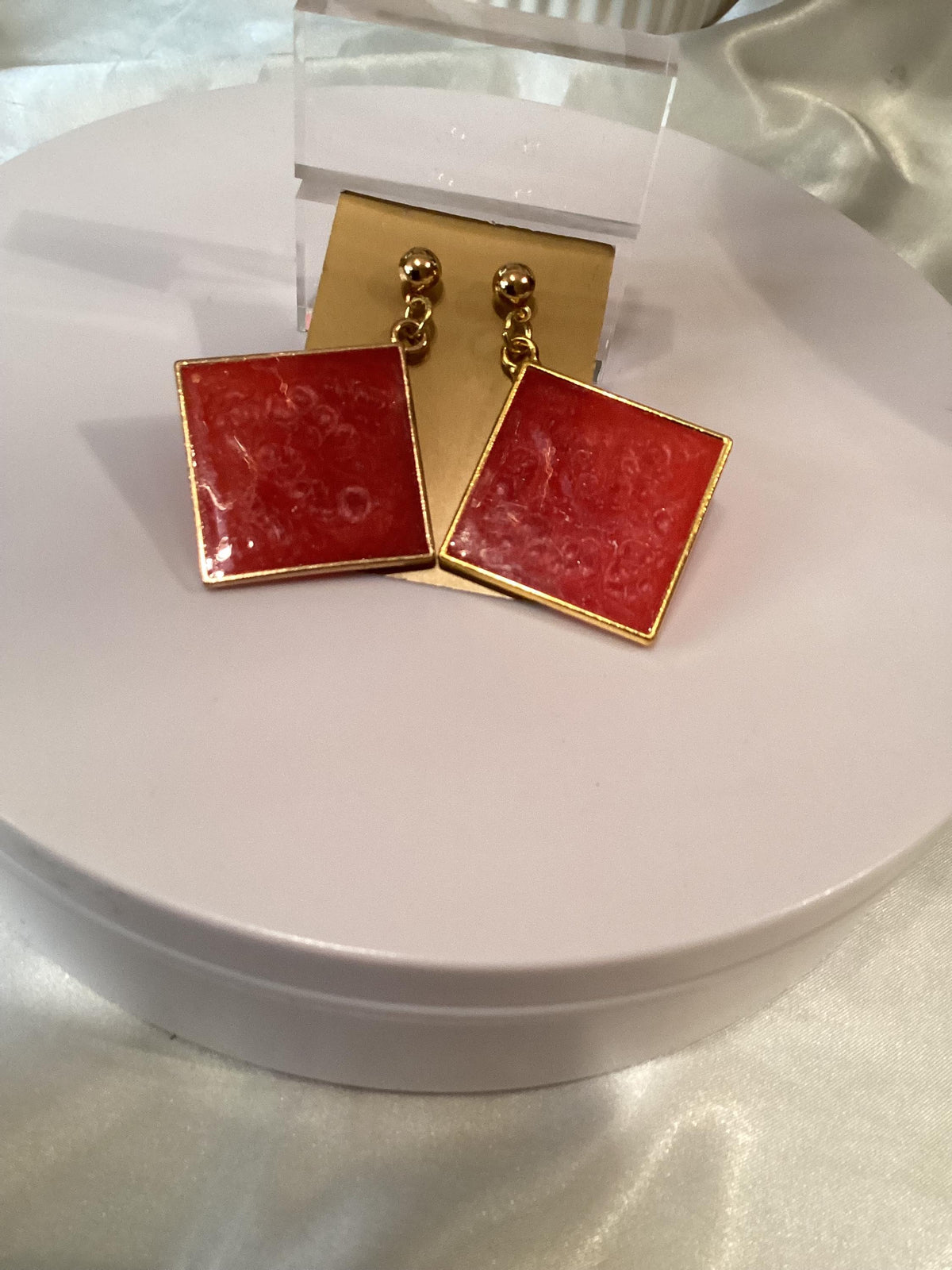 Square Rose Colored Square Gold-toned Posts Earrings
