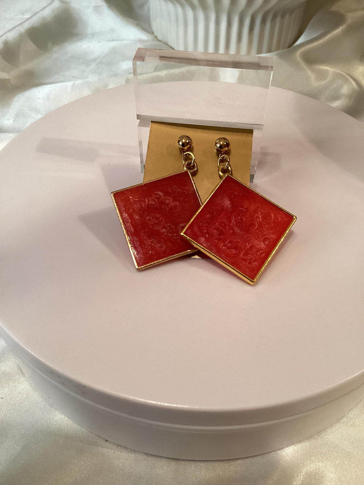 Square Rose Colored Square Gold-toned Posts Earrings