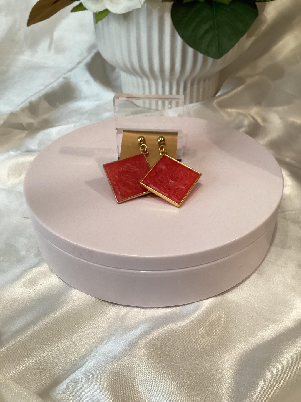 Square Rose Colored Square Gold-toned Posts Earrings