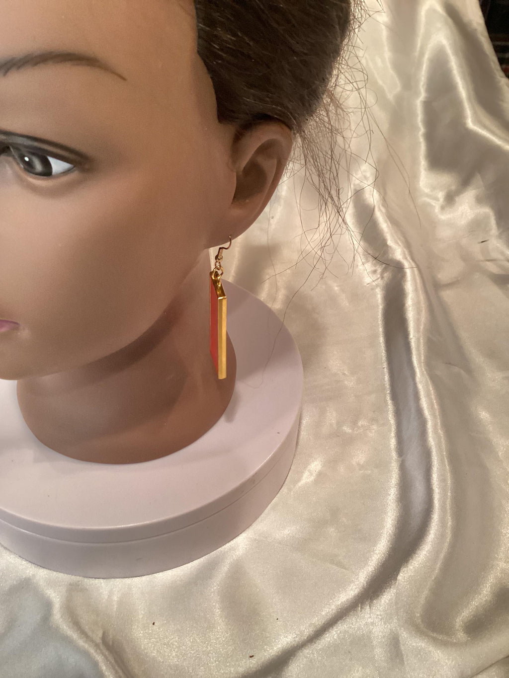 Square Rose-Colored Gold-Tone Hook Earrings