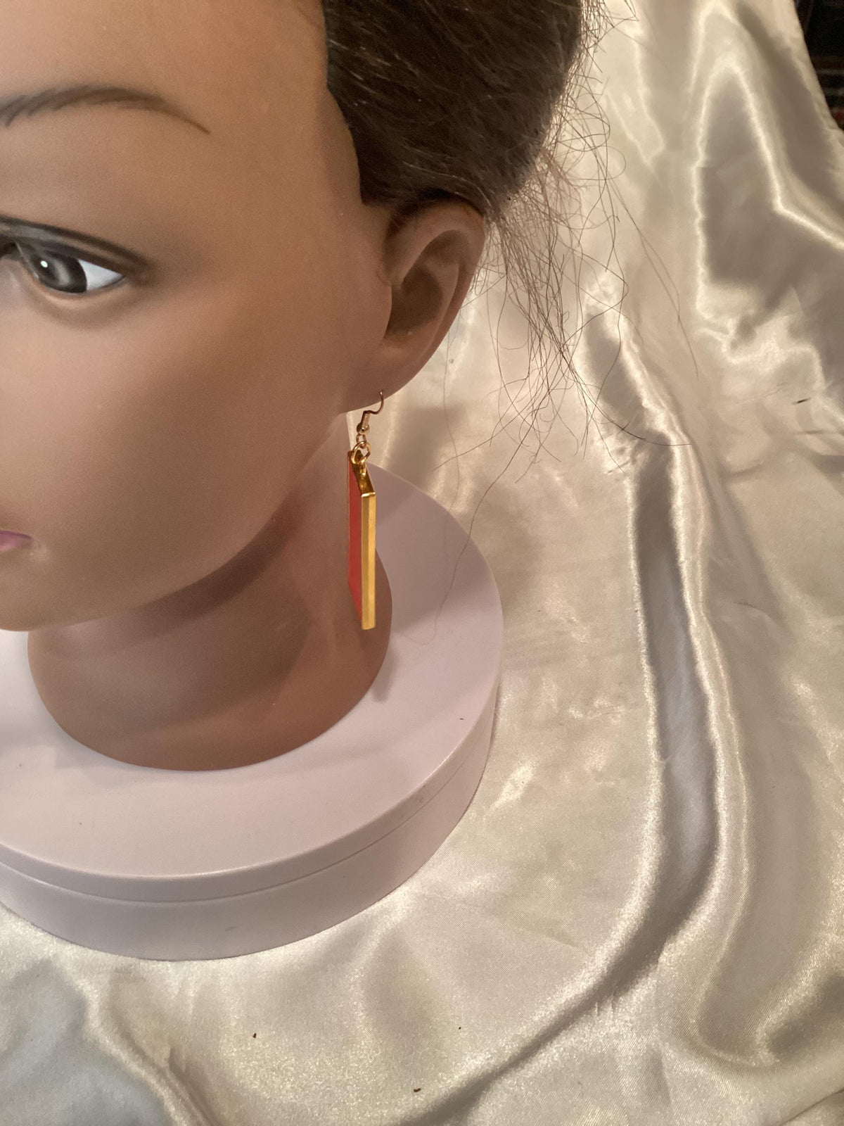 Square Rose-Colored Gold-Tone Hook Earrings