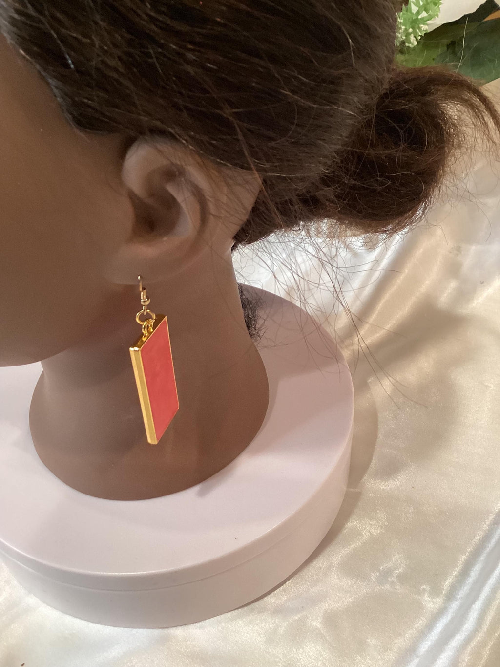 Square Rose-Colored Gold-Tone Hook Earrings