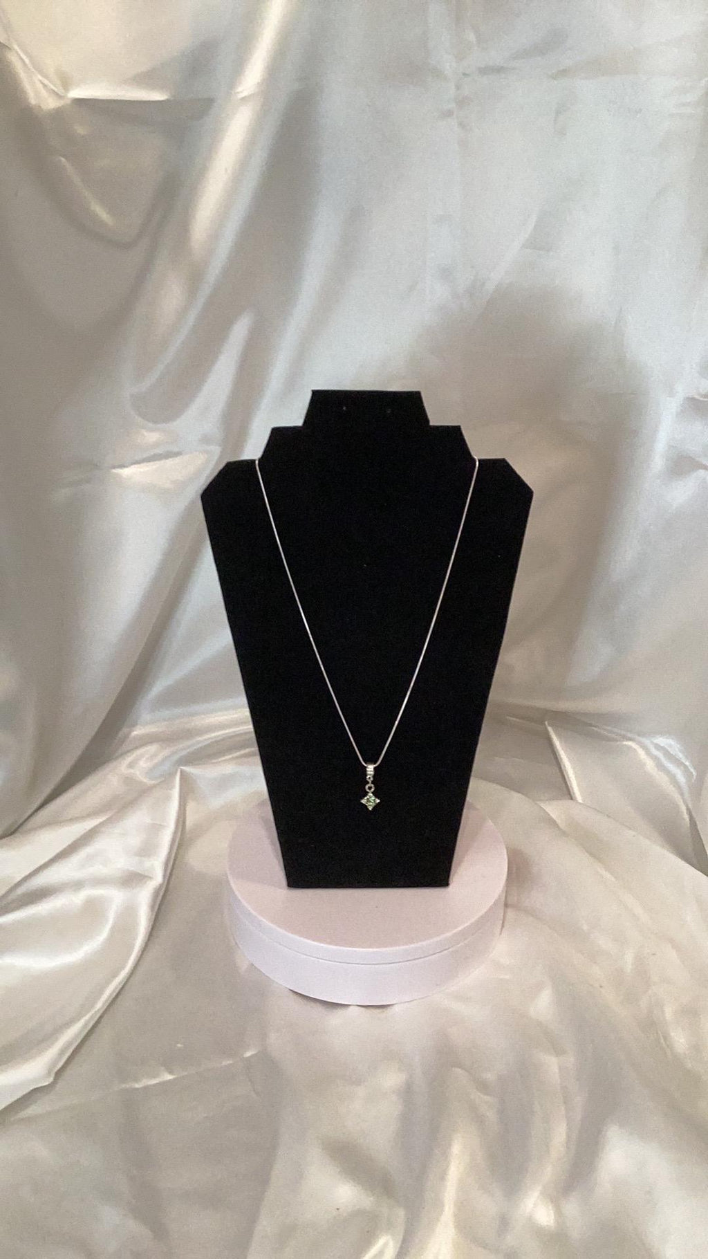 Silver-Toned Snake Necklace with Green Pendant