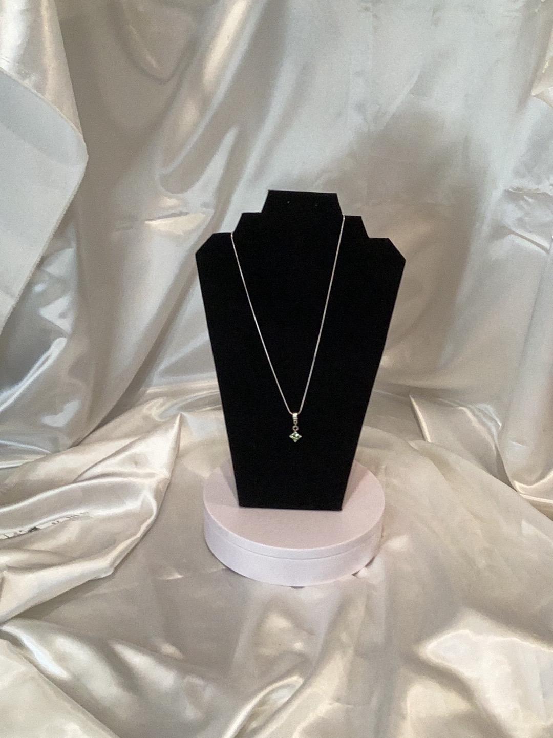 Silver-Toned Snake Necklace with Green Pendant