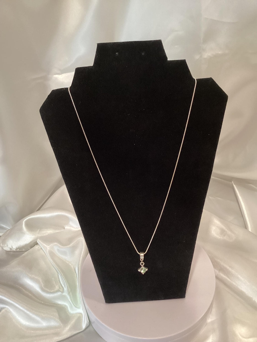 Silver-Toned Snake Necklace with Green Pendant