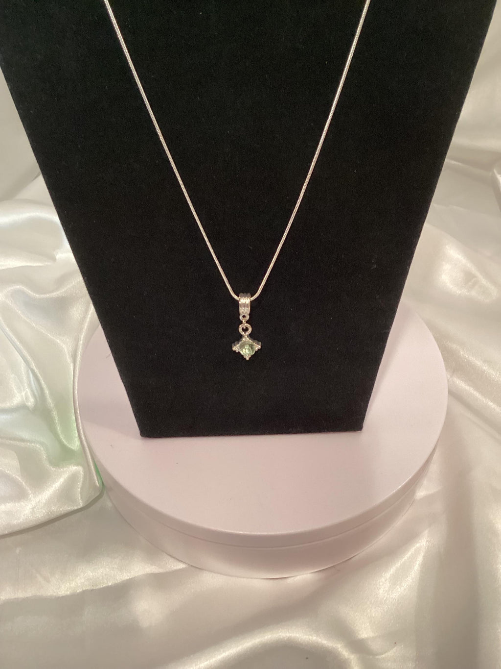 Silver-Toned Snake Necklace with Green Pendant