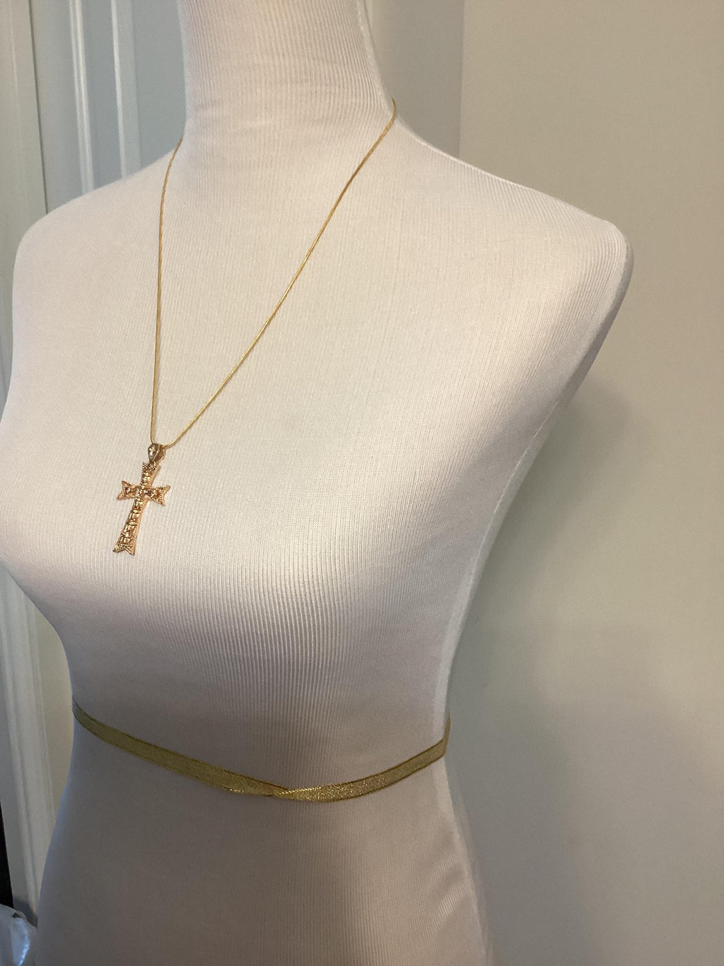 Gold-toned 22” Snake Chain with Gold-toned Cross