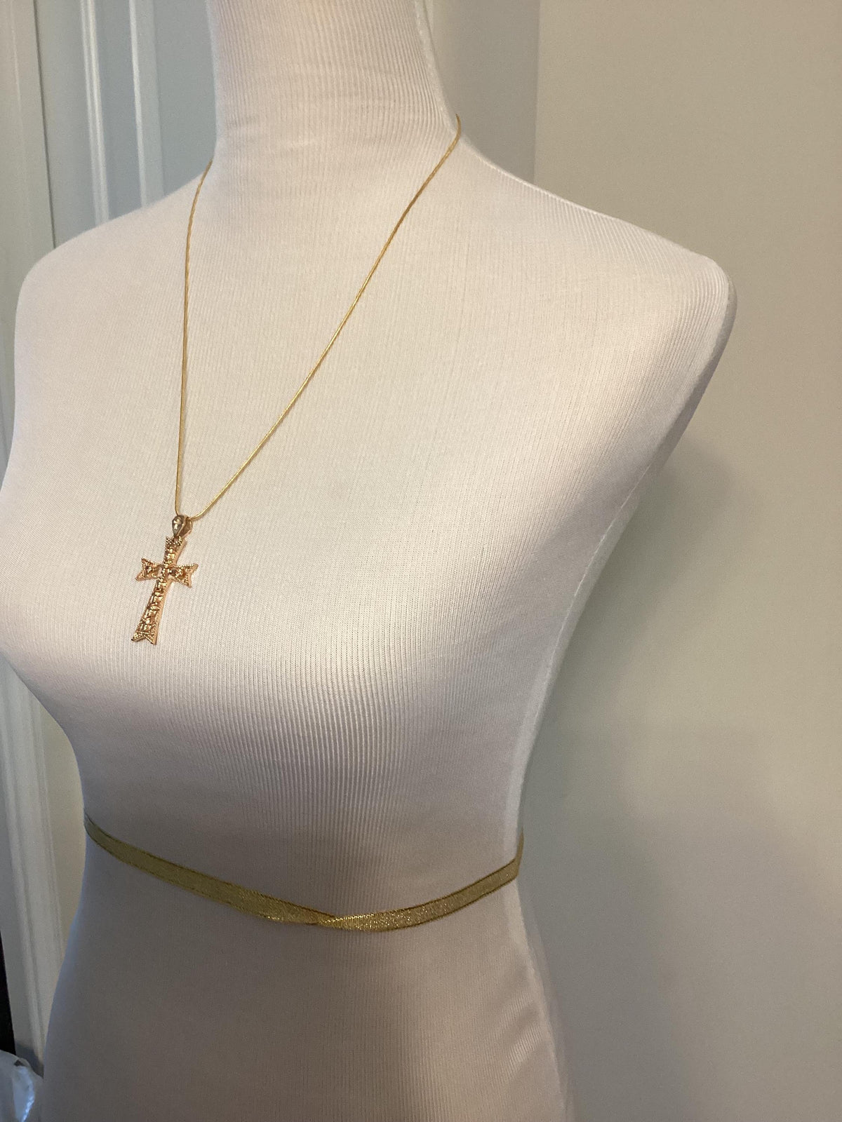 Gold-toned 22” Snake Chain with Gold-toned Cross