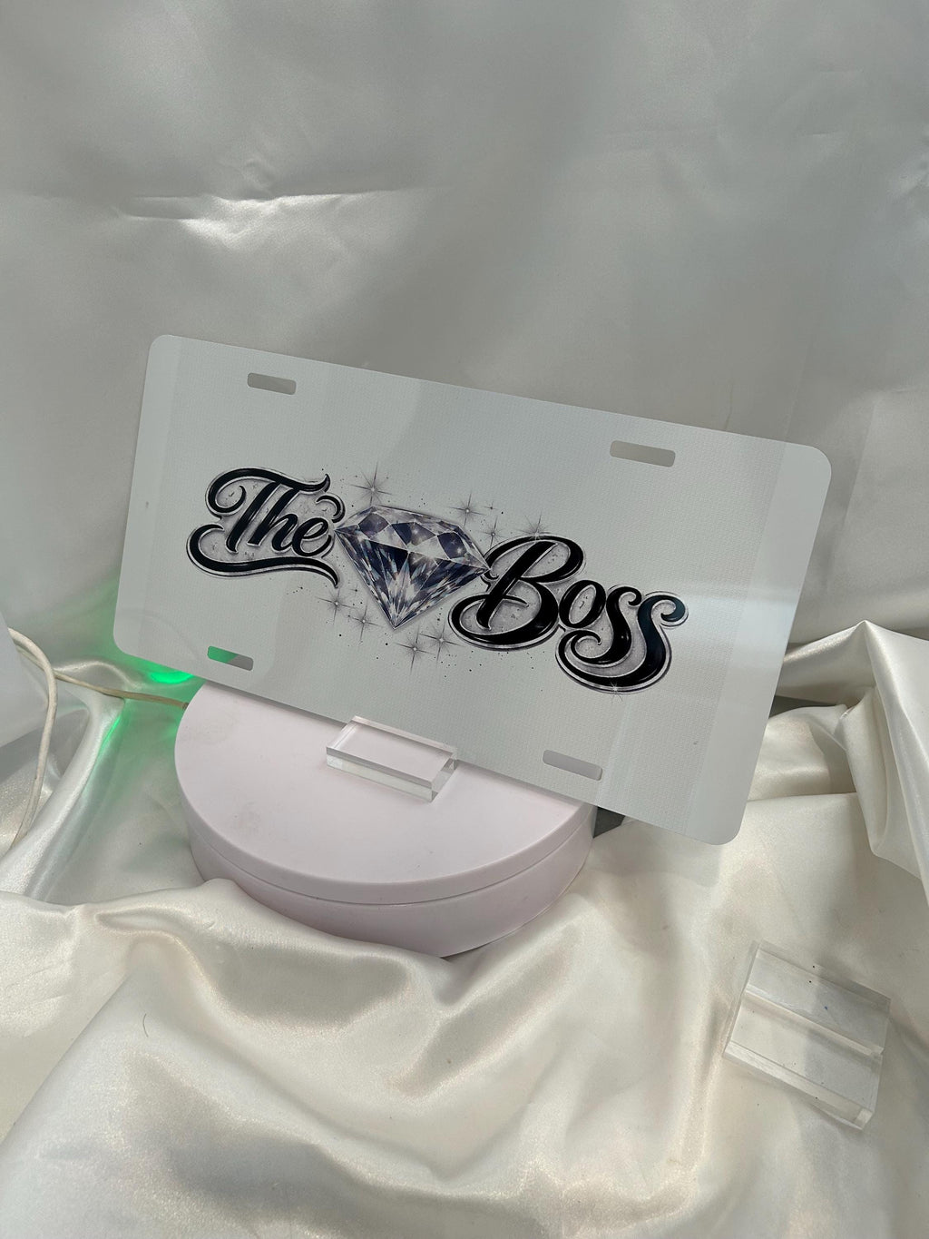 The Boss White Aluminum License Plate