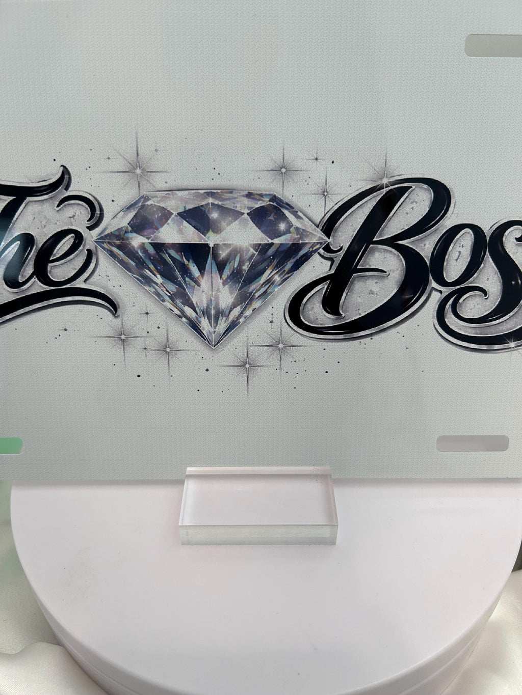 The Boss White Aluminum License Plate