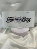 The Boss White Aluminum License Plate