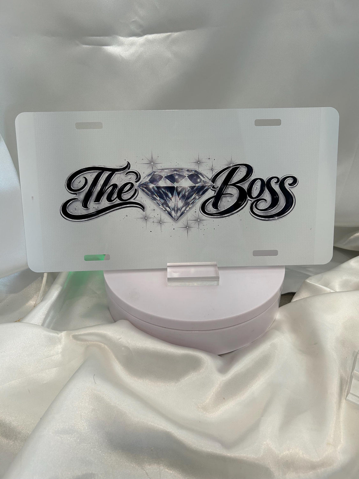 The Boss White Aluminum License Plate