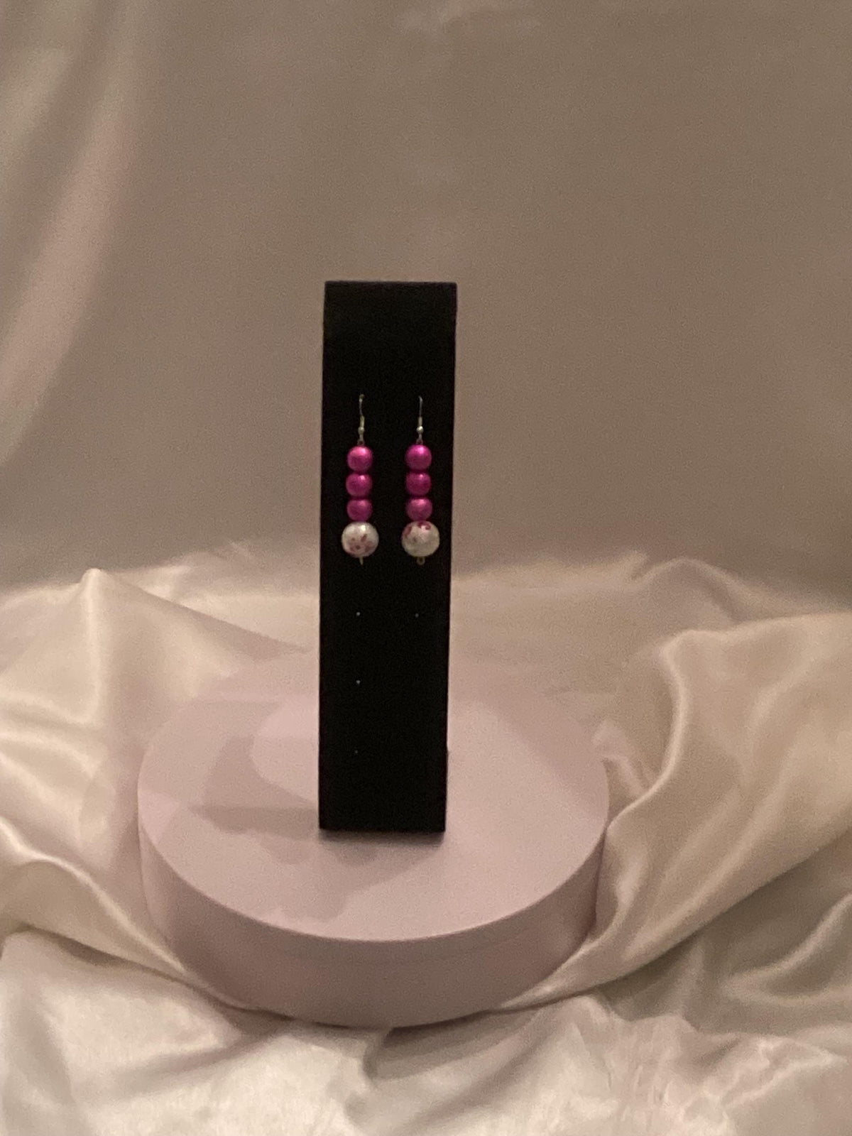 Handmade Pink and White Beaded Earrings