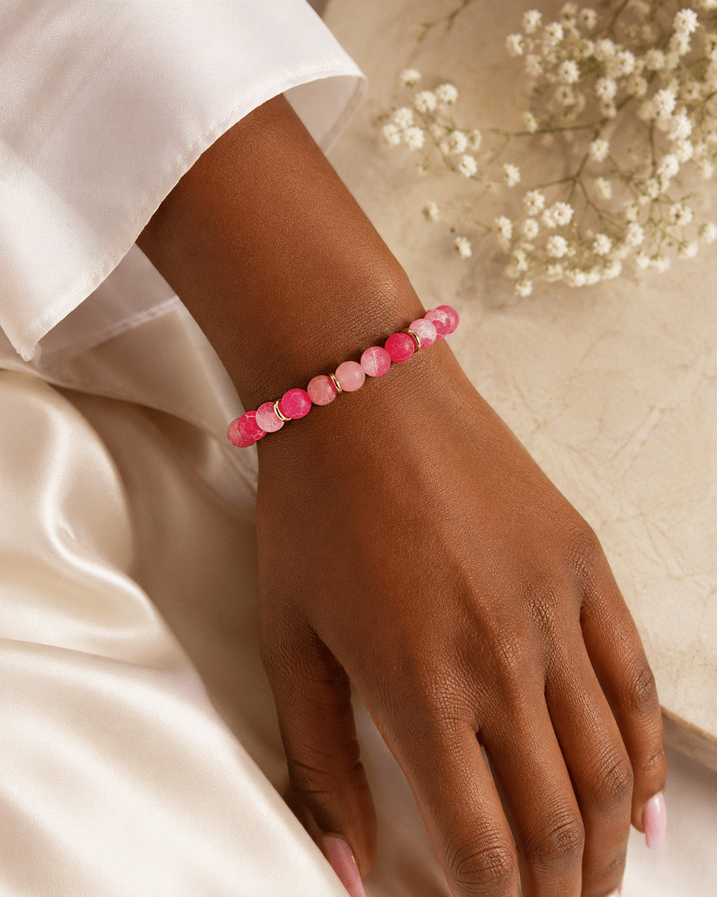 Rose, Pink and Fushia Stretch Bracelet