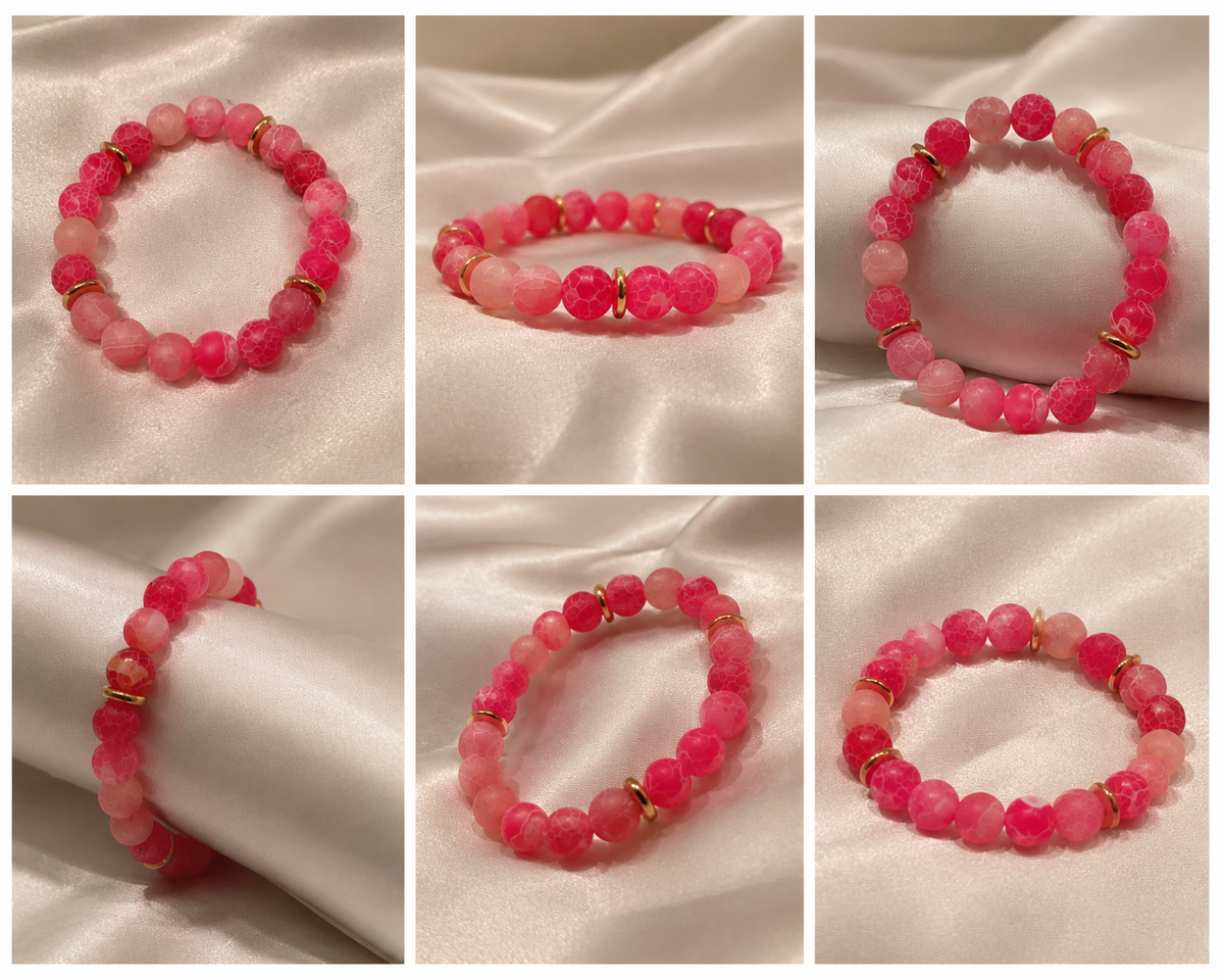 Rose, Pink and Fushia Stretch Bracelet