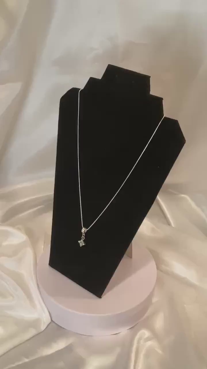 Silver-Toned Snake Necklace with Green Pendant