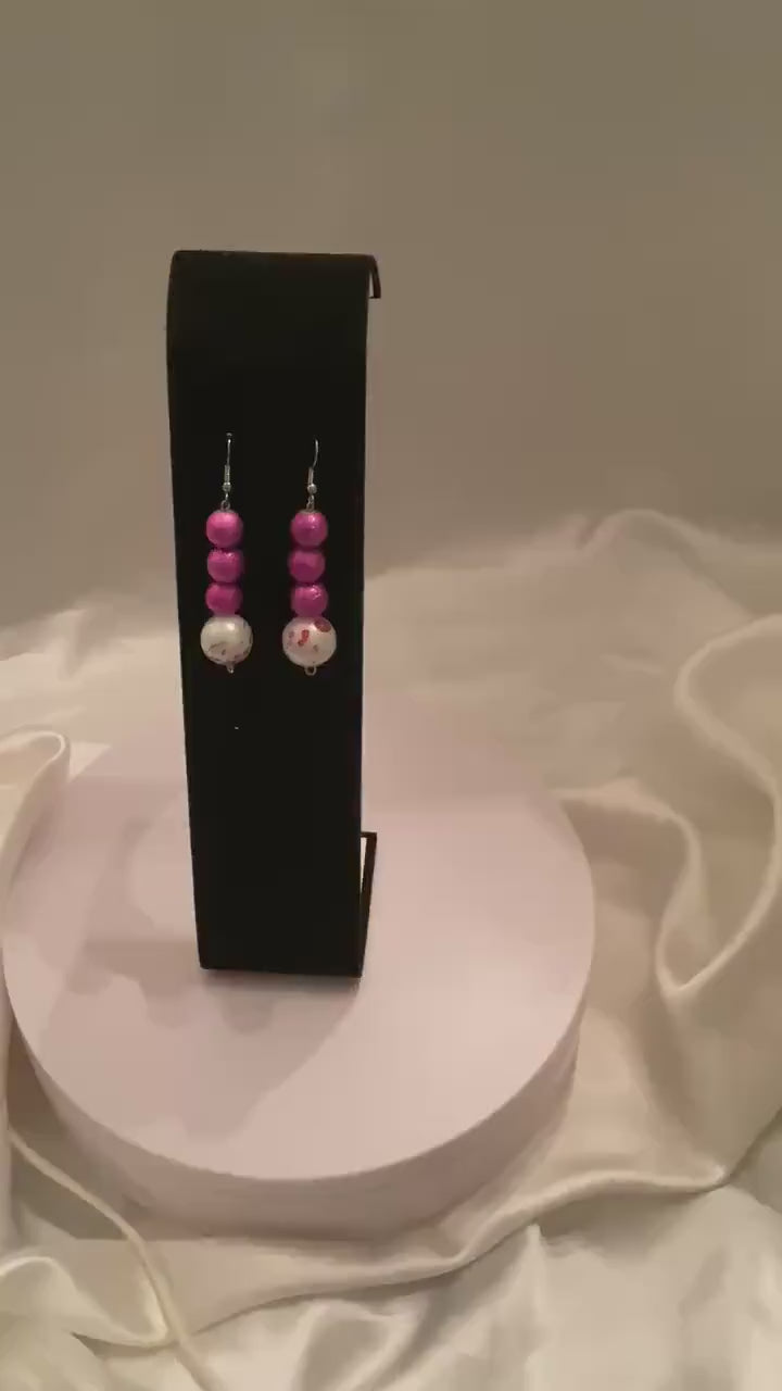 Handmade Fushia and White Beaded Earrings