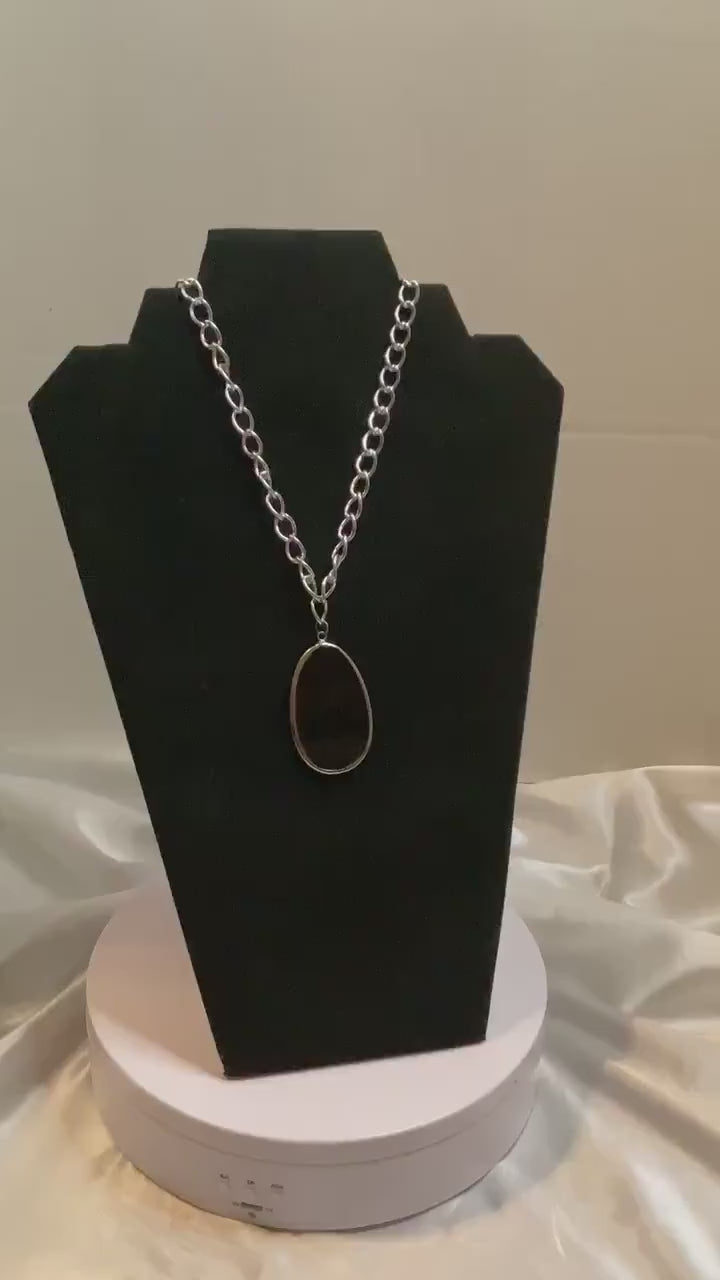 16” Silver-toned Chain w/Black Faux Onyx Pendant